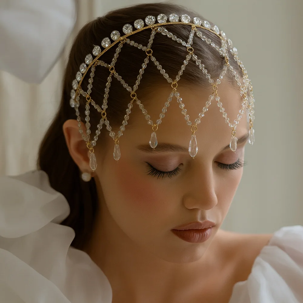

Pearl Headband Retro Elegant Fringed Forehead Hair Accessories Sweet Temperament Bridal Wedding Fashion Headgear Women