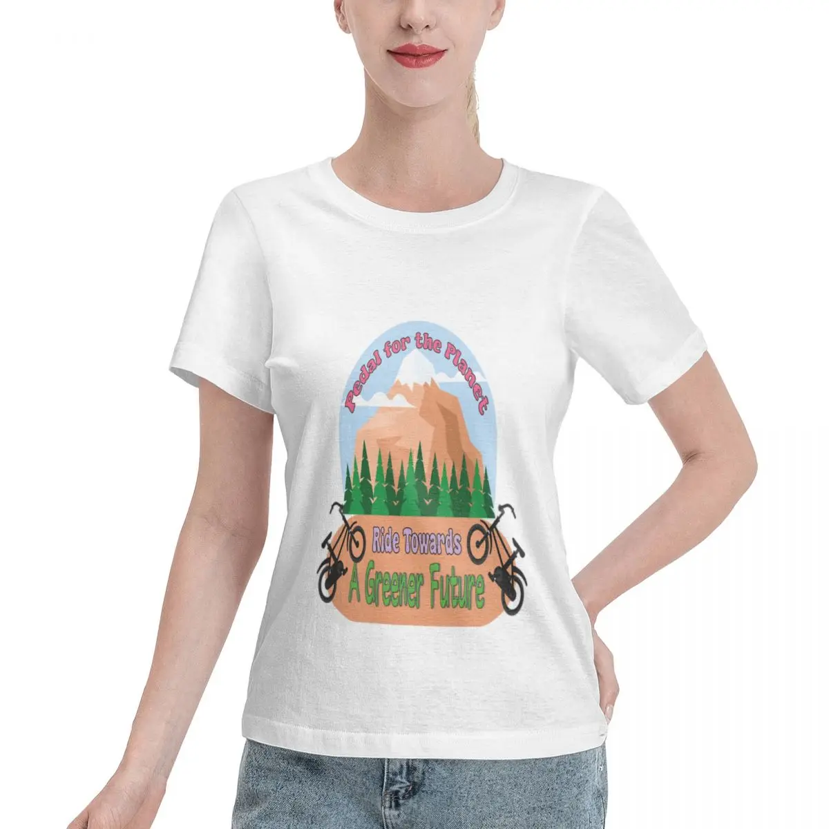 Blank For Print Pedal For The Planet Earth Day 2025 Climate Women's T-shirt Soft Casual Casual Wear Tshirt