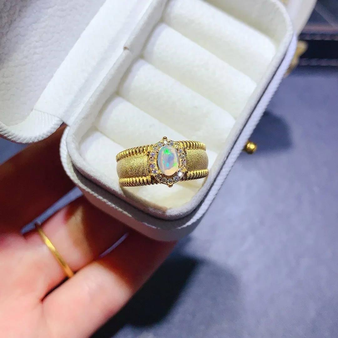 

Изысканное элегантное серебряное кольцо с натуральным опалом S925, шикарный и женственный дизайн, идеальный подарок на праздник или день рождения для нее