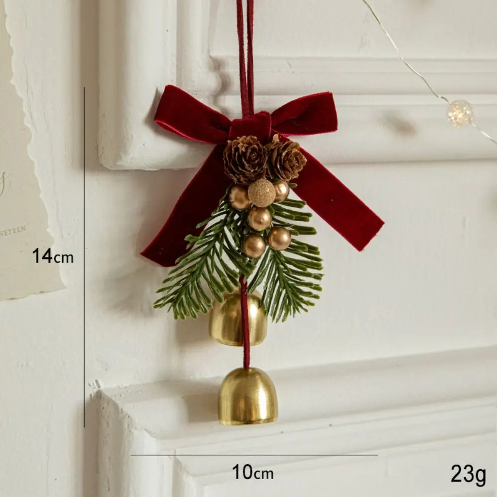 Pendentif nœud en velours rouge de Noël, tissu doré, ornement d'arbre, décoration de scène, fournitures de décoration, petite cloche, nouveau