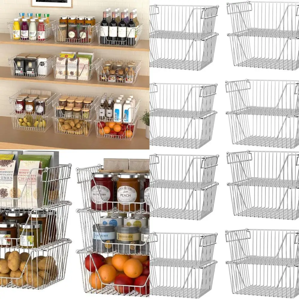 

Набор из 8-х прочных металлических проволочных корзин для хранения кладовой, шкафов, морозильной камеры и домашней организации