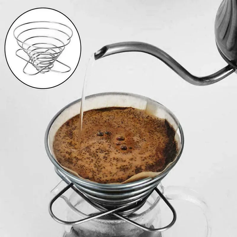 Copo de filtro de café feito à mão, portátil, tipo gotejamento, suporte de filtro de mola de aço inoxidável, filtro de café de metal doméstico, 1 peça