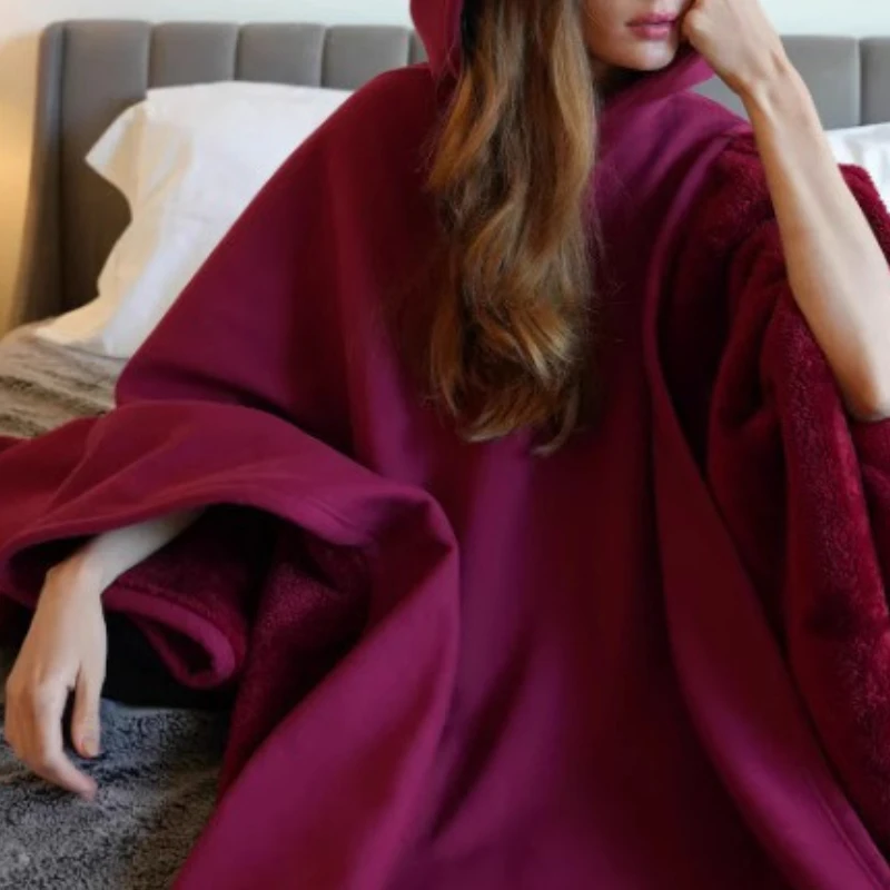 

2025 Autumn and Winter Loose Hooded Button Down Woolen Loose Cloak Top for Women