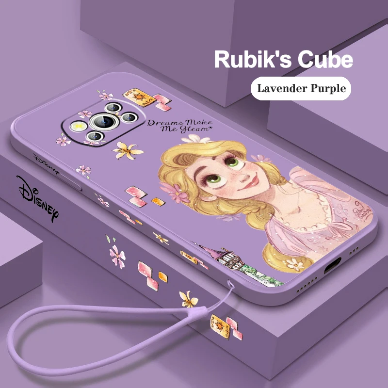 Princess Tangled Rapunzel Liquid Left Rope For Xiaomi Mi Poco X5 X4 X3 M6 M5 M5S M4 M3 F5 F4 F3 C55 C40 Pro 5G Funda Phone Case