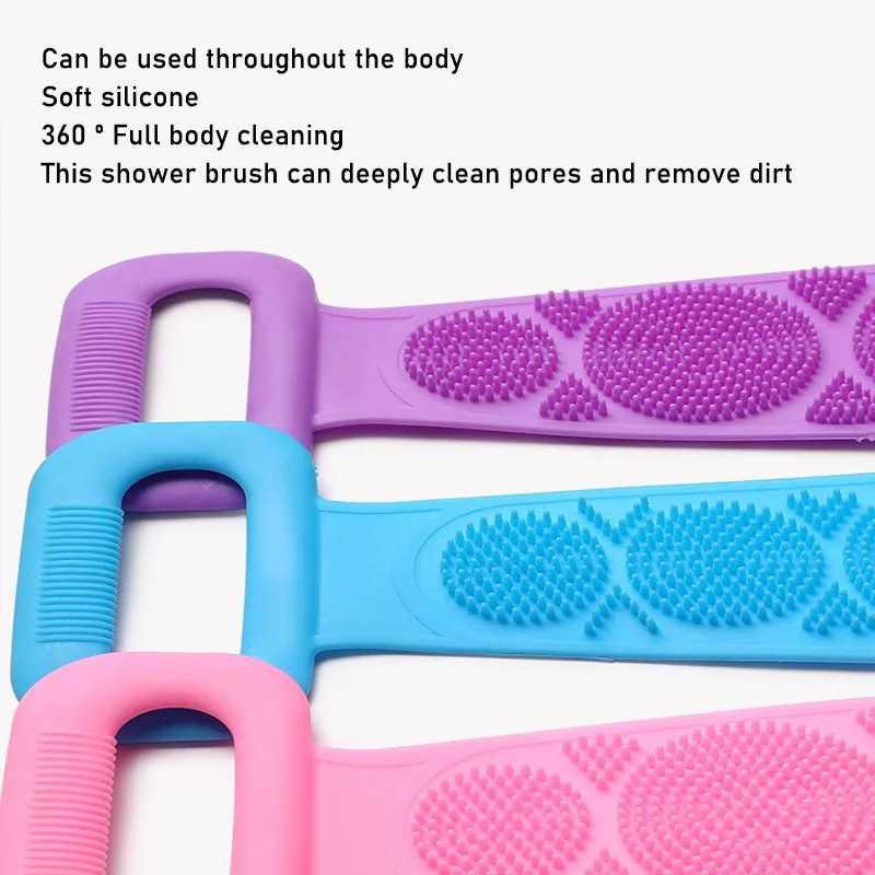 1PCS Body Sponge Silicone Brushes Bath Towels Scrubber Rubbing Back Peeling Massage Shower Belt Extended Skin Clean Brushes 