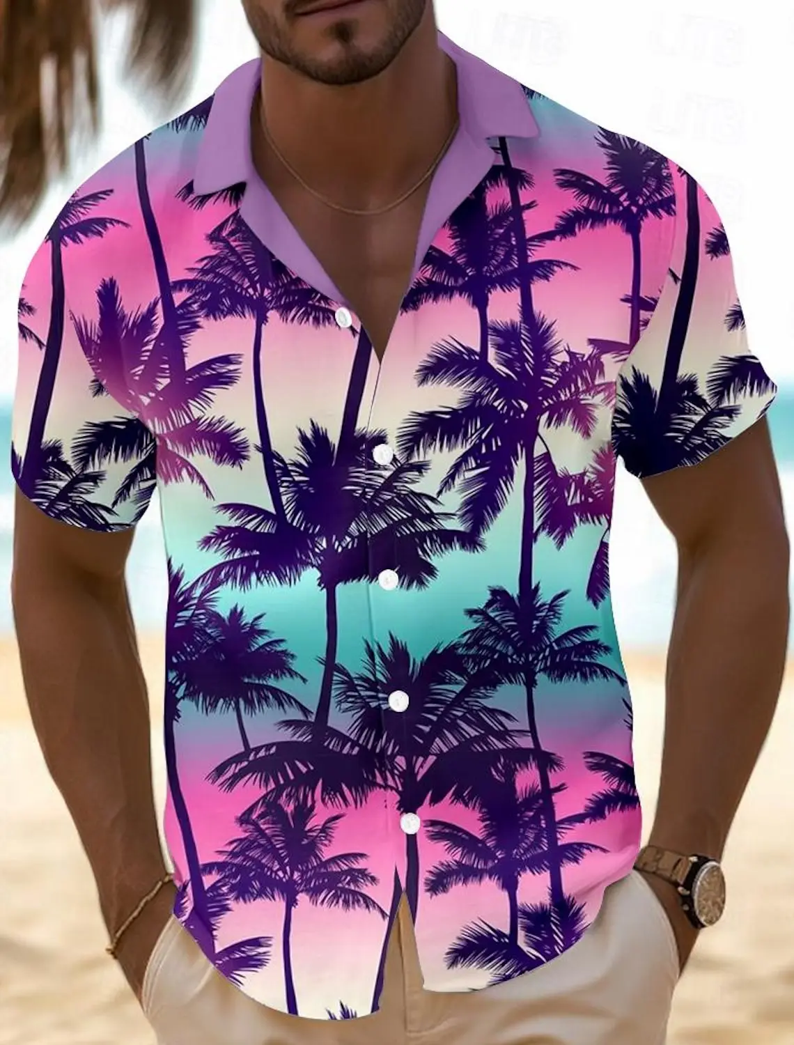 Coconut Tree Palm Tree Surfing Men\'s Summer Hawaiian Shirt Outdoor Street Casual Summer  Turndown Short Sleeve Polyester Shirt