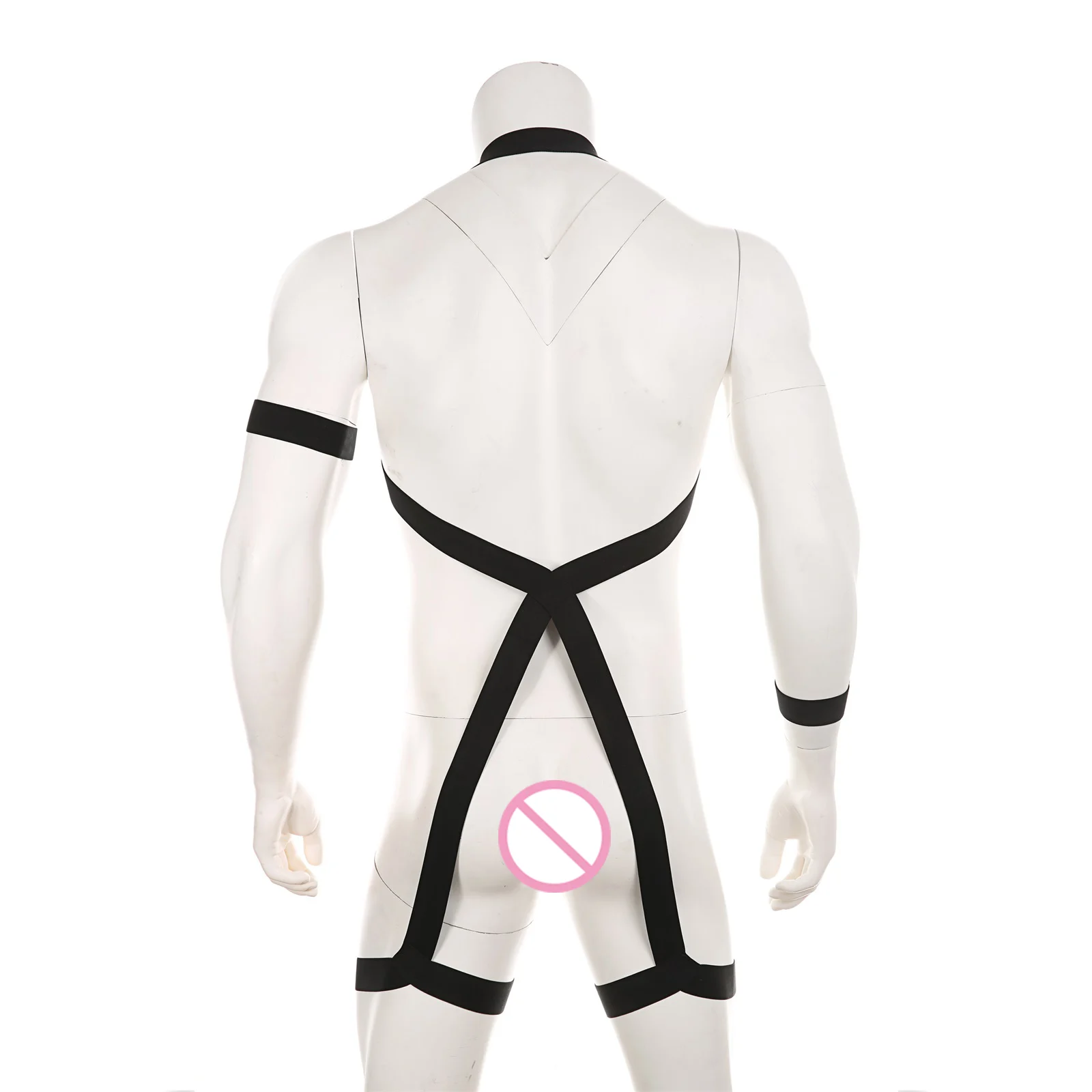 Men Body Chest Harness Man Sexy Bondage Lingerie Fetish Halter Neck BDSM Elastic Shoulder Straps with Armband Leg Ring Costume image 4