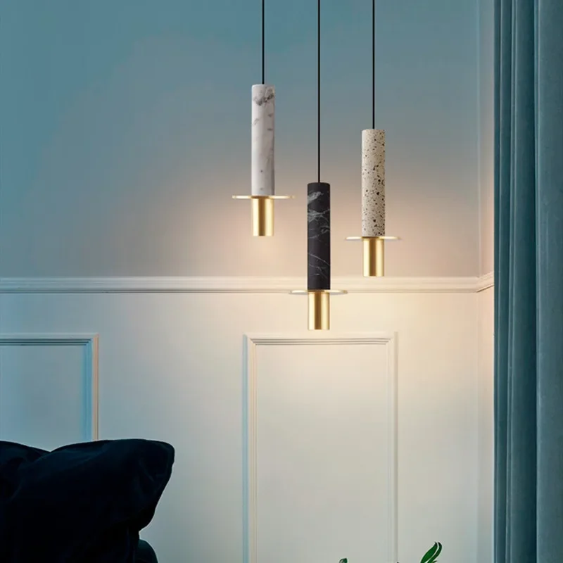 Plafonnier LED cylindrique en marbre, design moderne, éclairage d'intérieur, luminaire décoratif de plafond, idéal pour une réception de restaurant