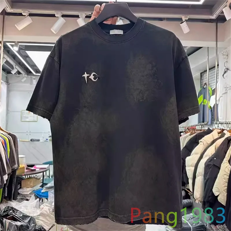 

Embroidery Logo THUG CLUB T-shirt Men Women Best Quality Damaged Design T Shirt Vintage Washed Tops Tee