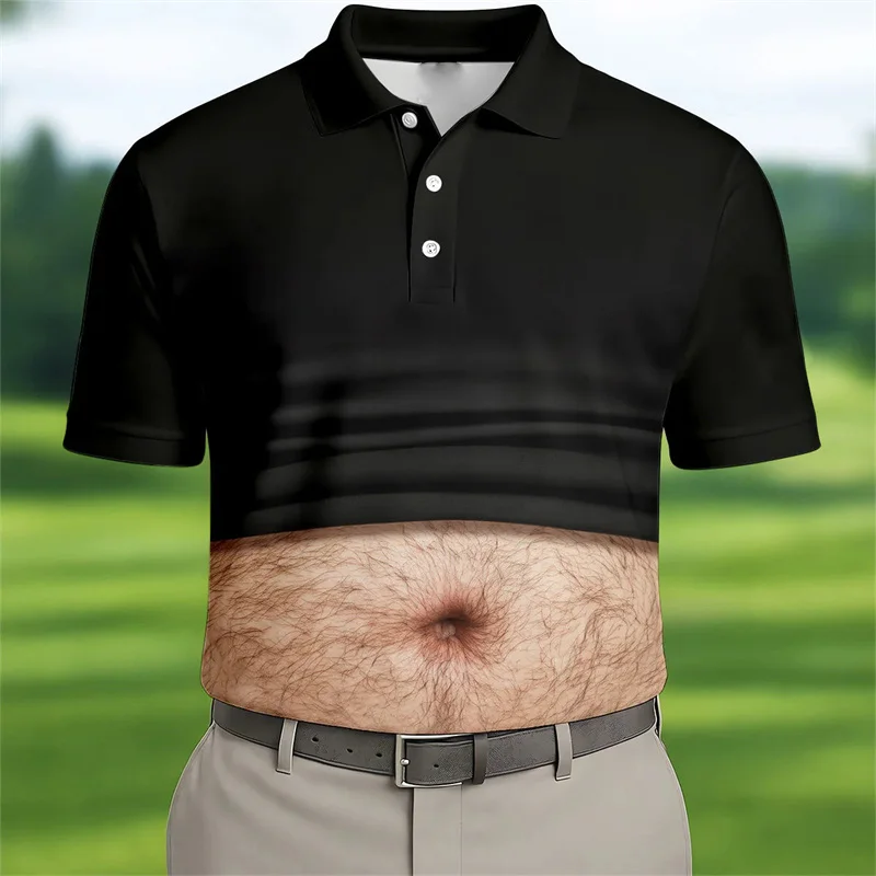 Lustiges 3D-Druck Big Belly Cosplay Golf-Poloshirt für Herren, Kurzarm-Poloshirt mit Knöpfen, Schwarz, Persönlichkeit, Neu, Einzigartiges Oberteil – Detail 2