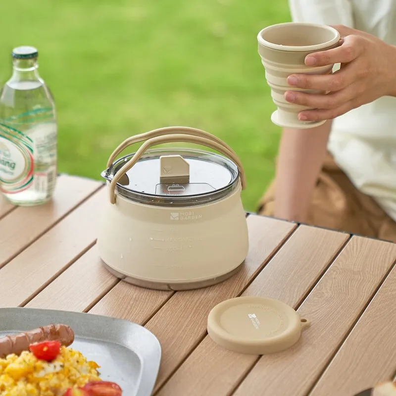 

Collapsible Silicone Cup Kettle Outdoor Camping Portable High and Low Temperature Stainless Steel Teapot Retractable Water Cup