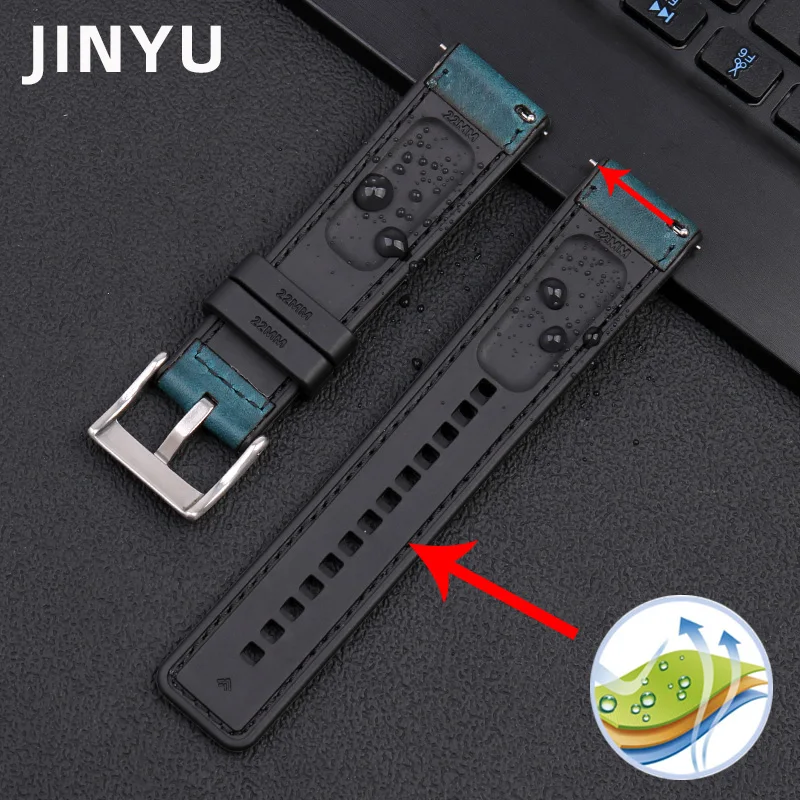 For HUAWEI Omega Tissot  IWC Cowhide  Silicone Bottom Watch Strap Men Waterproof Rubber Wrist Band Accessories 20mm 22mm