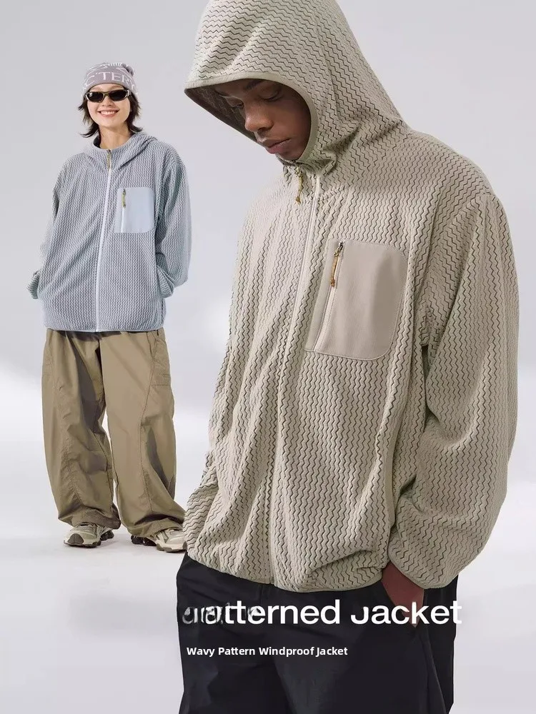 

Outdoor Men's Zipper Hooded Jaet Windproof Wave Pattern Stand Collar Winter New Arrival Bata Wave Outdoor Sle Polyester N...