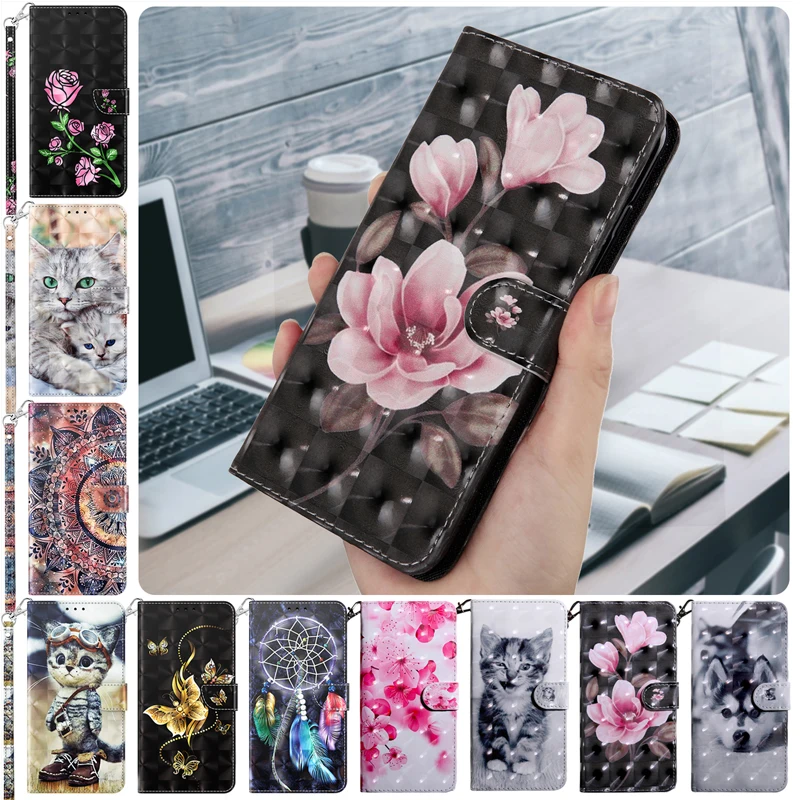 For Motorola G13 G23 g53 G73 Wallet Case E13 E22 E22i 3D Cat Dog Magnetic Flip Leather Funda