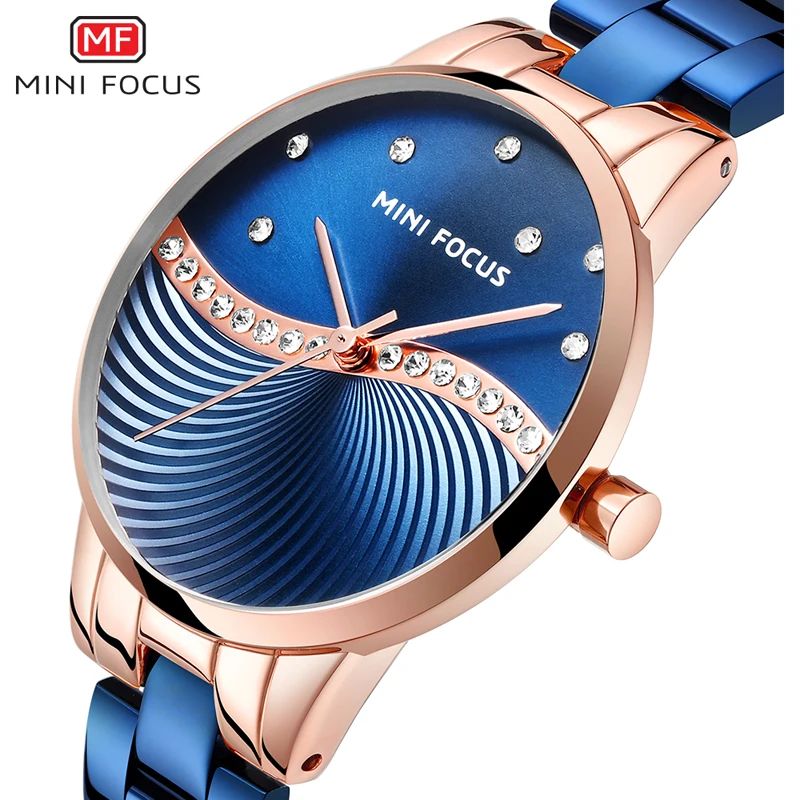 MINI FOCUS 0263 Luxury Fashion Quartz Watches for Woman Waterproof Bracelet Elegant Rhinestone Dial Ladies Watch montre femme