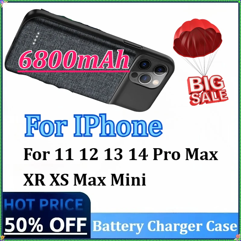 

New 6800mAh Battery Charger Case for IPhone 12 13 11 14 Pro Max XR XS Max Mini Portable Charging Cover Back Clip Power Bank