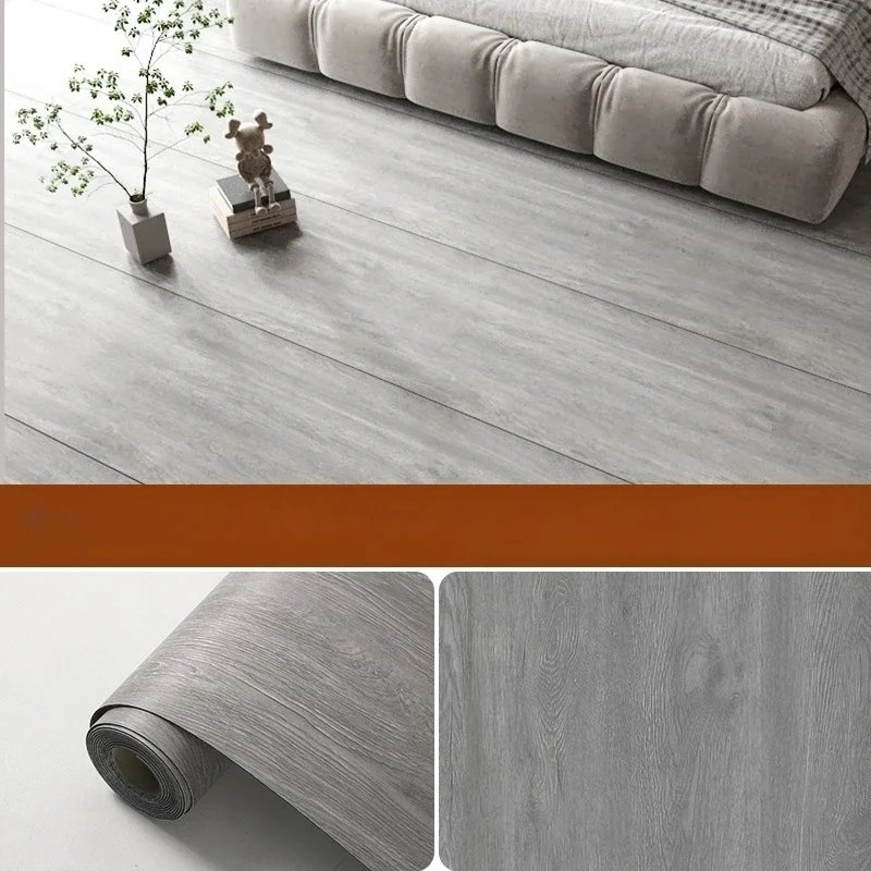 Waterproof Faux Wood Grain Self-adhesive Floor Stickers Peel and Stick for Kitchen Toilet Living Room Home Floor Decor