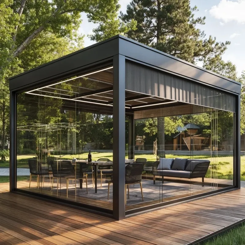 Aluminum Louvered Pergola with Rain Sensor Auto Close Morterized Tracking Blades Balcony Backyard