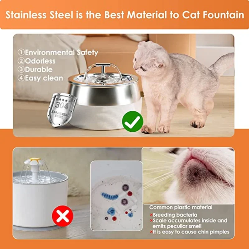 3L Automatic pet feeder Fountain 304 Stainless Steel Pet Water Dispenser Large Capacity Mute Filter Dog Drinking Feeder