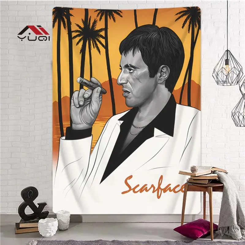 Alpacino Scarface Pattern Tapestry Large Size Wall Hanging Classic Movie Character Scarface for Livingroom Bedroom Home Decor