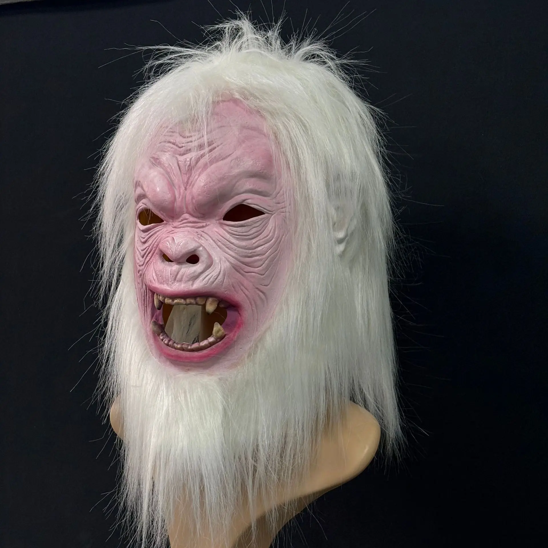 Weißhaarige Monster-Maske, Naturlatex-Tier-Vollkopfmaske für Halloween-Party, Cosplay und Kostümpartys – Detail 4