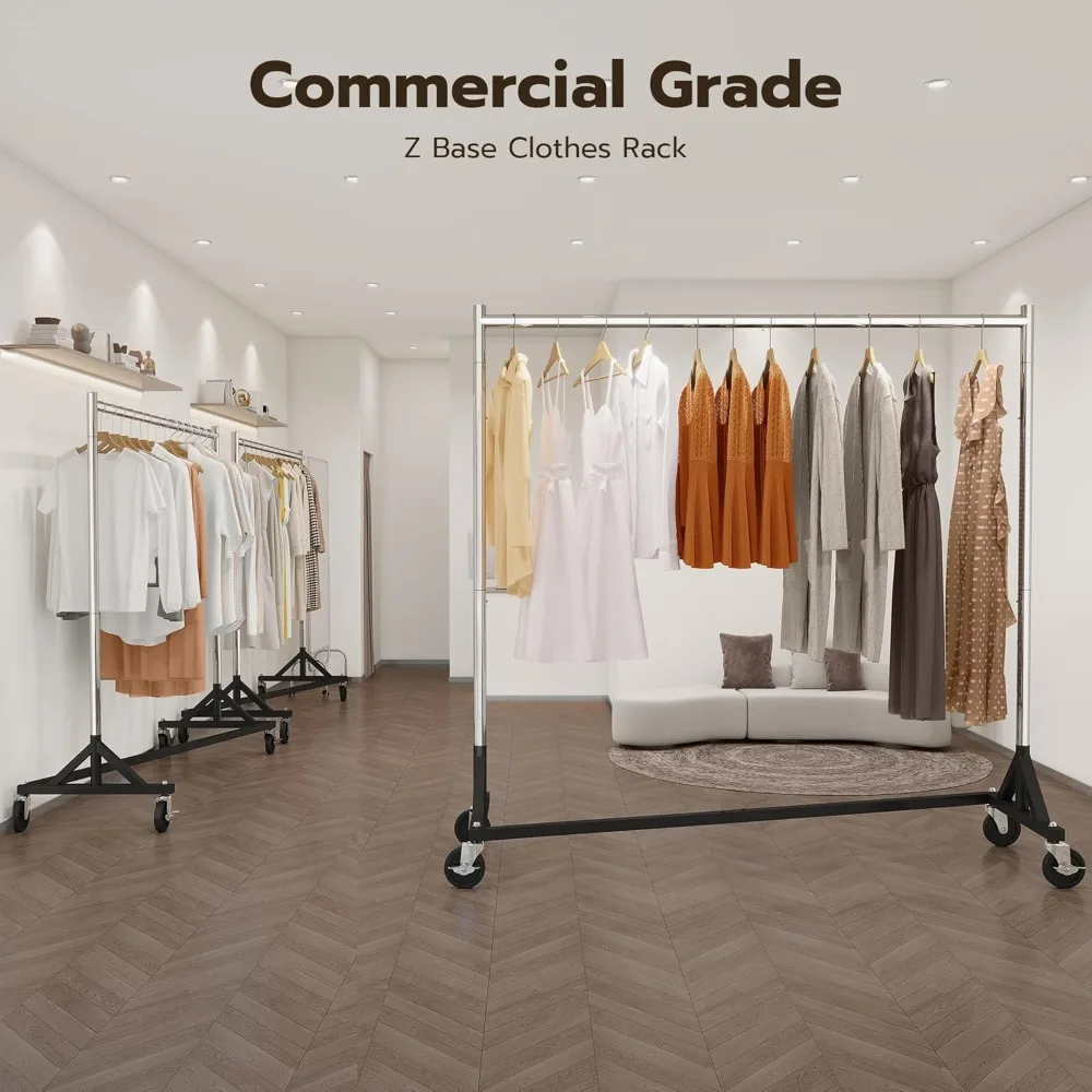 Commercial Z Base Garment Rack Hold 500LBS Heavy Duty Clothing Rack Adjustable Rolling Clothes Rack for Hanging Clothes