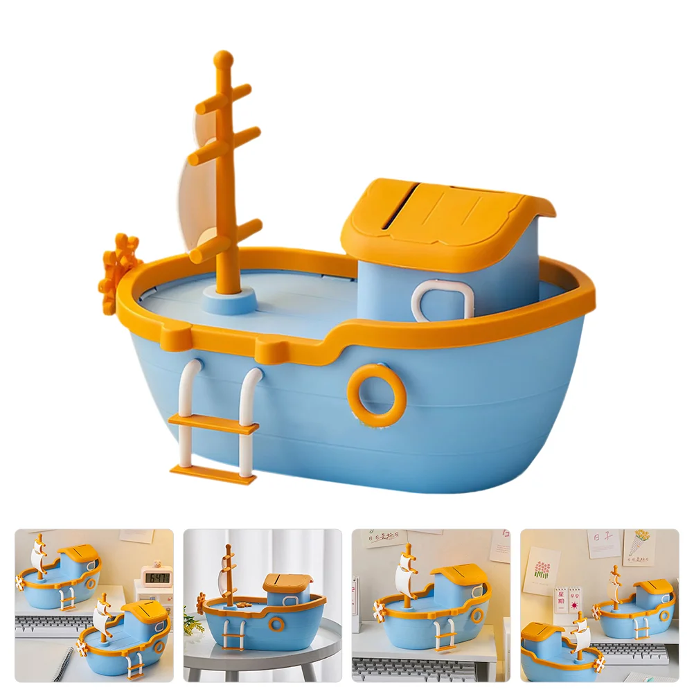 Pirate Ship Piggy Bank Money Saving Pot Kids Jar Girls Toys Bookcase Coin for Boys Plastic Child Coins