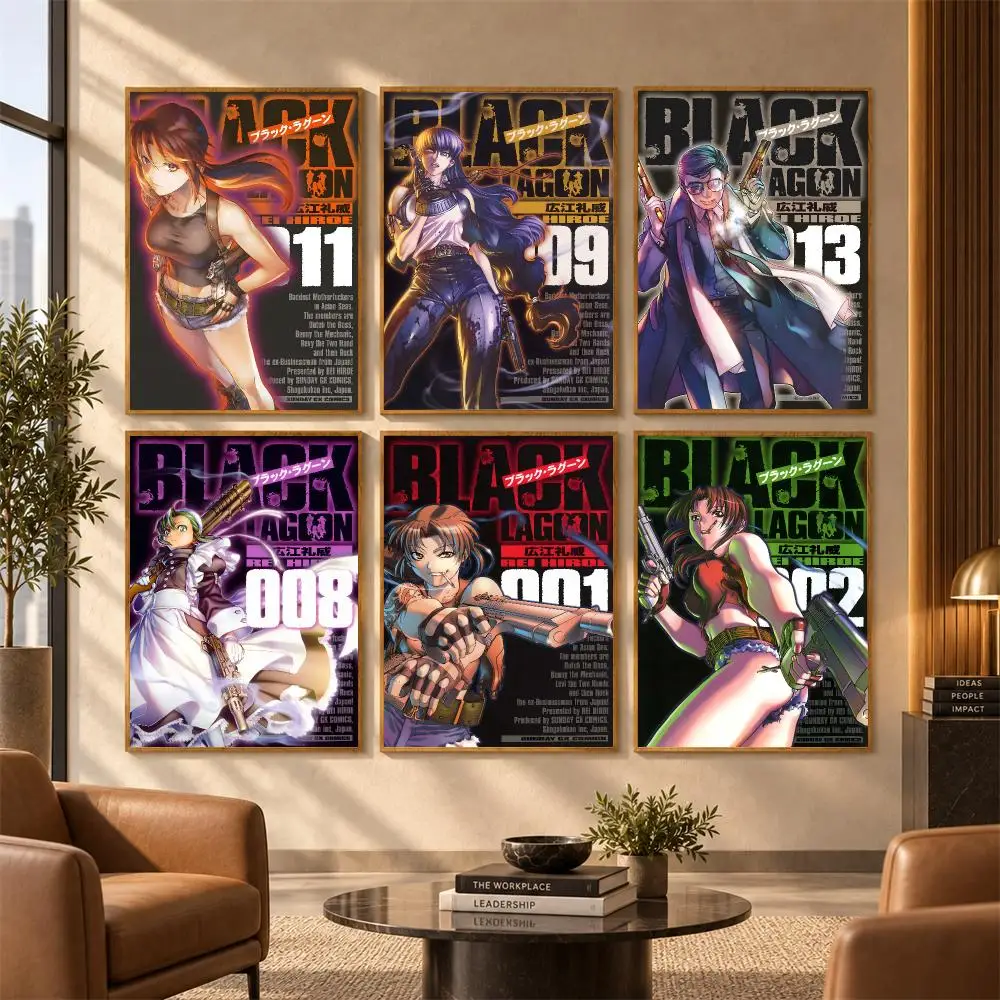 Anime B-Black Lagoon Poster Wall Stickers Self Adhesive Art Mural HD Print Decals for Bedroom Living Room Home Decor Gift