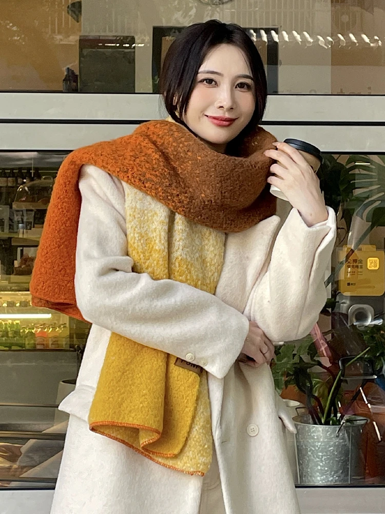 Cashmere scarf women's winter double-sided velvet thickened warm contrasting scarf Korean version atmosphere neck shawl