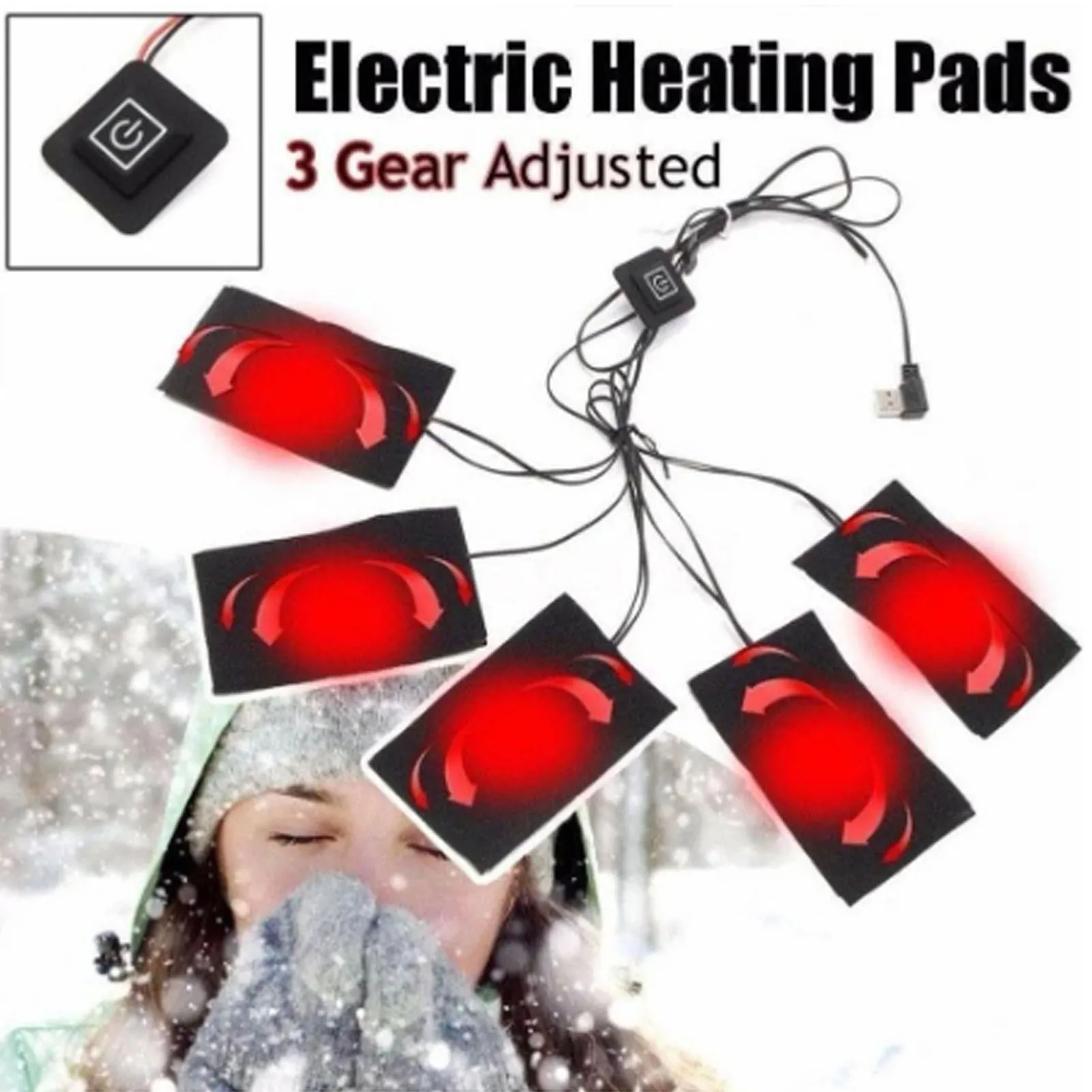 8 in 1 Electric Heating Pads 3 Gears Waterproof Carbon Fiber Heater Sheet USB Powered Clothes Vest Heating Film Set