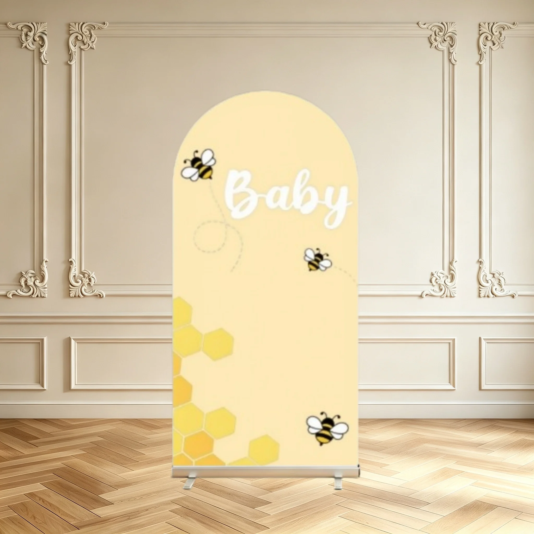 Baby Shower Arch Backdrop Cover Cartoon Bee Honeycomb Solid Beige Light Blue Newborn Party Decoration Double Sided Arch Covers