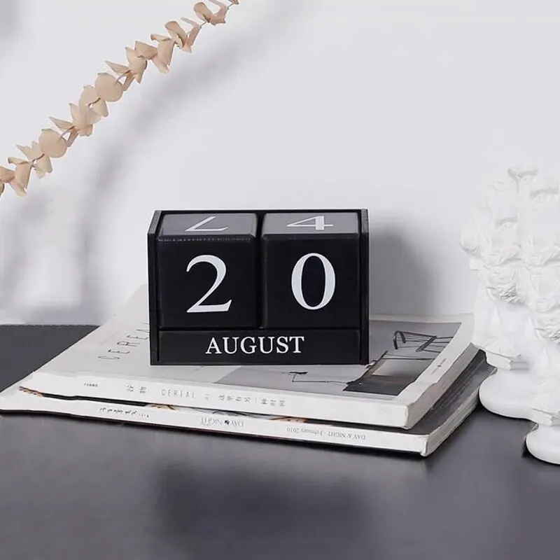 Wooden Perpetual Calendar Eternal Blocks Month Date Display Desktop Accessories Photography Props Home Office Decor Ornaments