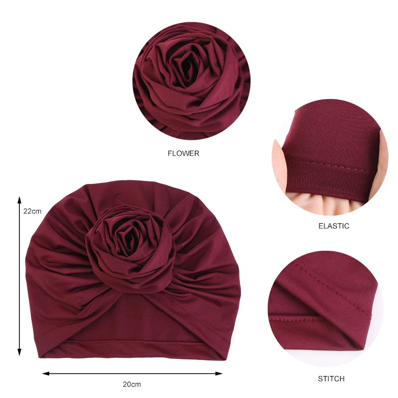 Woman Muslim Headscarf Cap Rose Knotted Head Wrap Headband Elegant Retro African Turban For Ladies Beanies Caps Headpiece