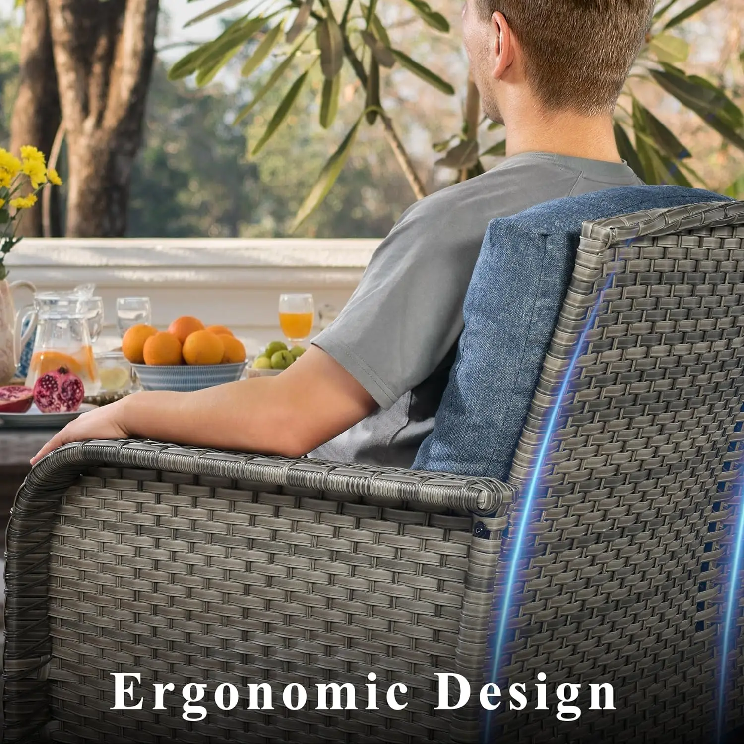 Móveis de vime Pátio Set, All-Weather Rattan, Bistro Loveseat, cadeira e mesa Set para quintal e varanda, 4 pcs