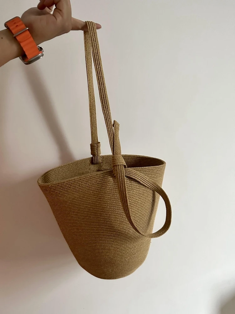 

Korean Sle St Woven Buet Bag Faionable Beach Bag Women's Handbag Soft Polyester Single oulder Bag Zipper Cl...