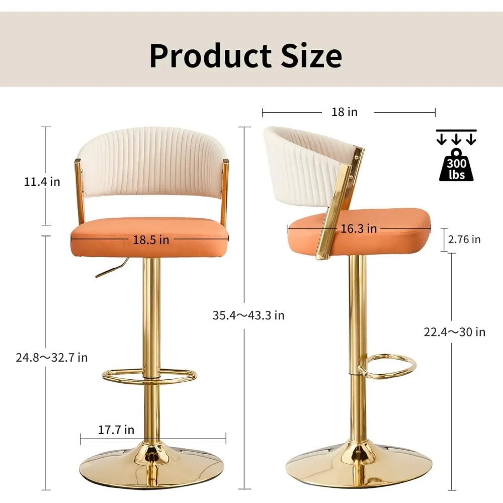 مجموعة مقاعد البار مكونة من قطعتين، مقاعد بارتفاع دوارة قابلة للتعديل مع مسند للظهر ومسند للقدمين، كراسي بار من جلد البولي يوريثان للمطبخ #2