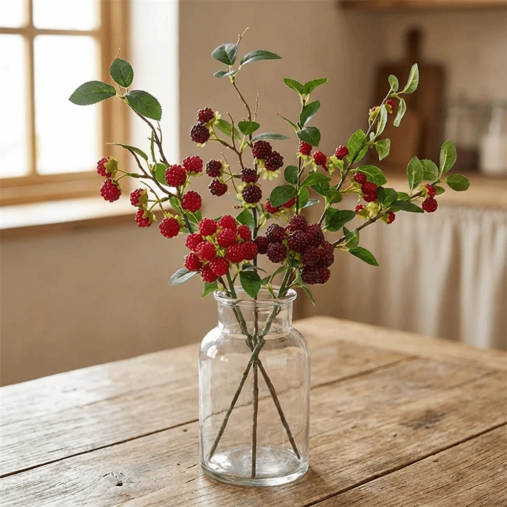Rote Himbeer-Kunstbeeren DIY-Zubehör Simulierte Beerenzweige Blumenarrangement Grüne Blätter Künstliche Früchte – Detail 11