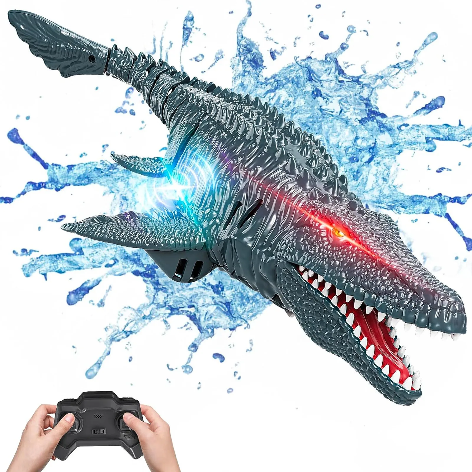 Remote Control Dinosaur for Kids, 2.4GHz Mosasaurus Toy with Light, 2x1000mAh Rc Boat, Water Toys for Swimming Pool Bathroom