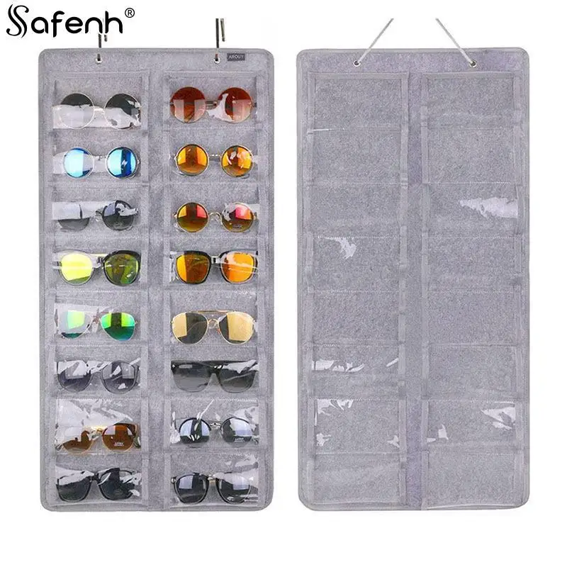 

16 Slots Felt Eyeglasses Stand Holder For Sunglasses Glasses Storage Display Hanging Bag Wall Pocket Storage Box Organizer Bags