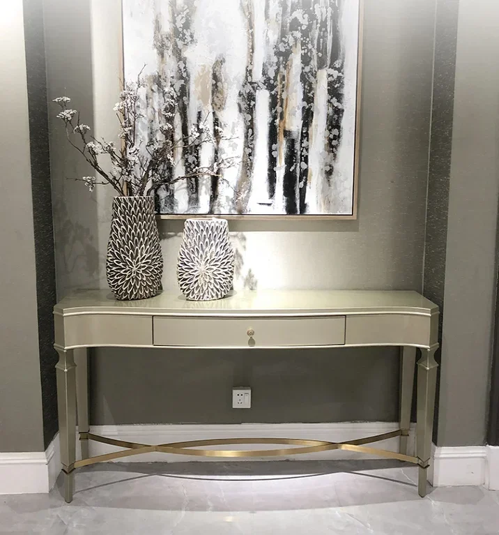 AAAmerican Light Luxury Style Solid Wood Entrance Cabinet Modern Minimalist Corridor Console Storage Curio Cabinet