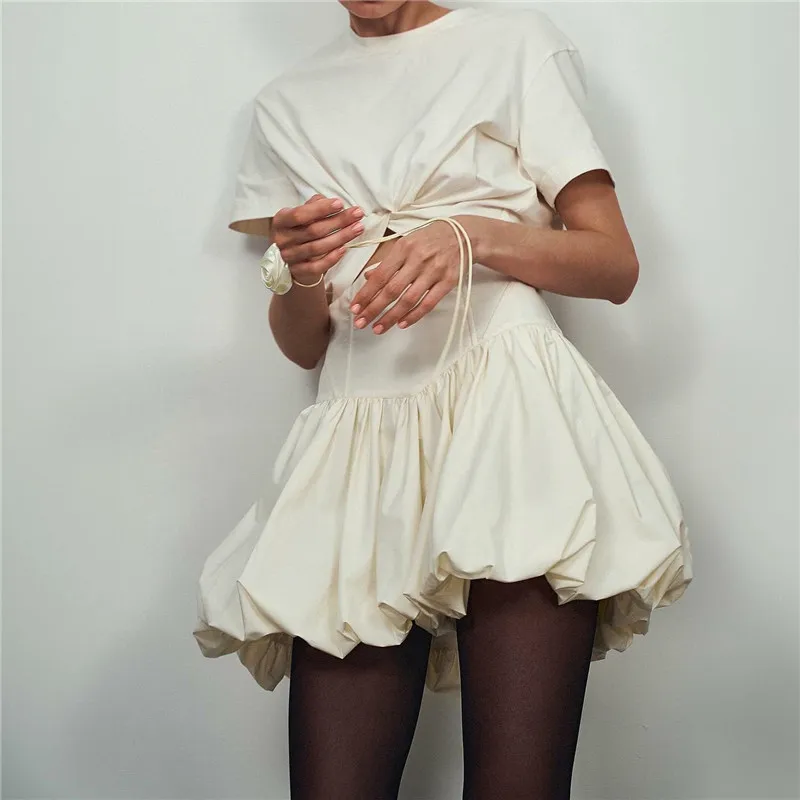 2026 Y2K Women's Bubble Skirt: Elastic Waist, Pleated Ruffle Hem A-Line Mini for Cute, Puffy Short Balloon Style