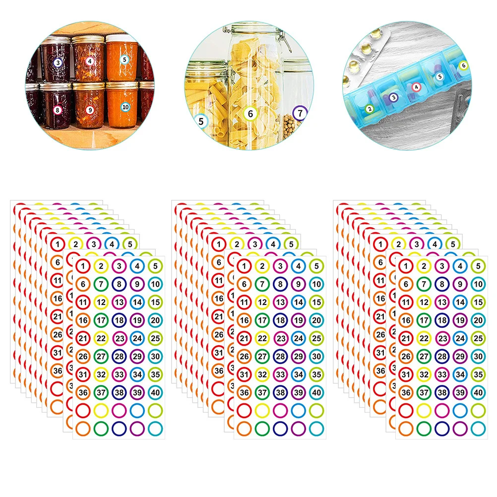

10 Sheets Round Number Stickers 1-40 Colorful Self Adhesive Decals for Envelopes Gifts Activities Organization Supplies