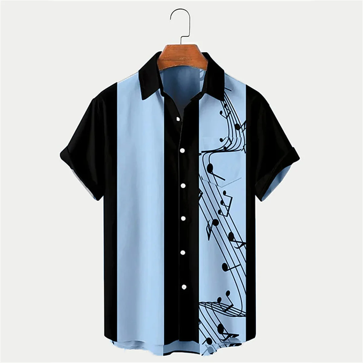 2024 New Men\'s Shirt Summer Bowling Shirt Note Pattern Printed Daily Short Sleeve Button Comfortable Casual Men\'s Clothing