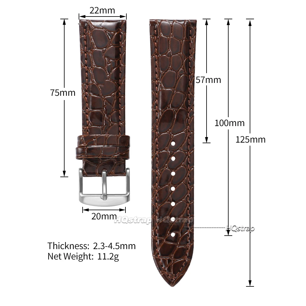 Krokodilmuster-Leder-Uhrenarmbänder mit Schmetterlingsverschluss für Herren, 12mm/14mm 16mm 18mm 19mm 20mm 22mm 24mm Uhrenarmband – Detail 11