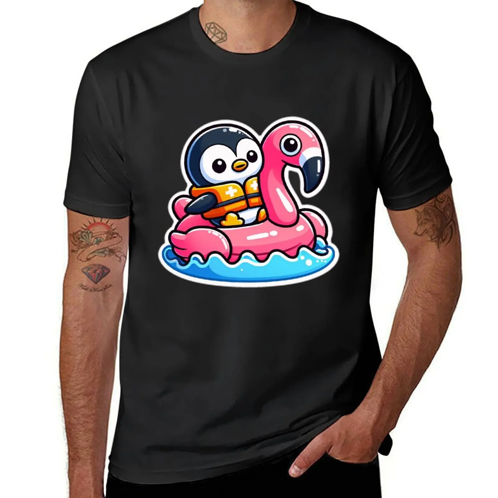 Baby penguin lifeguard T-Shirt summer tops customs summer clothes mens graphic t-shirts hip hop