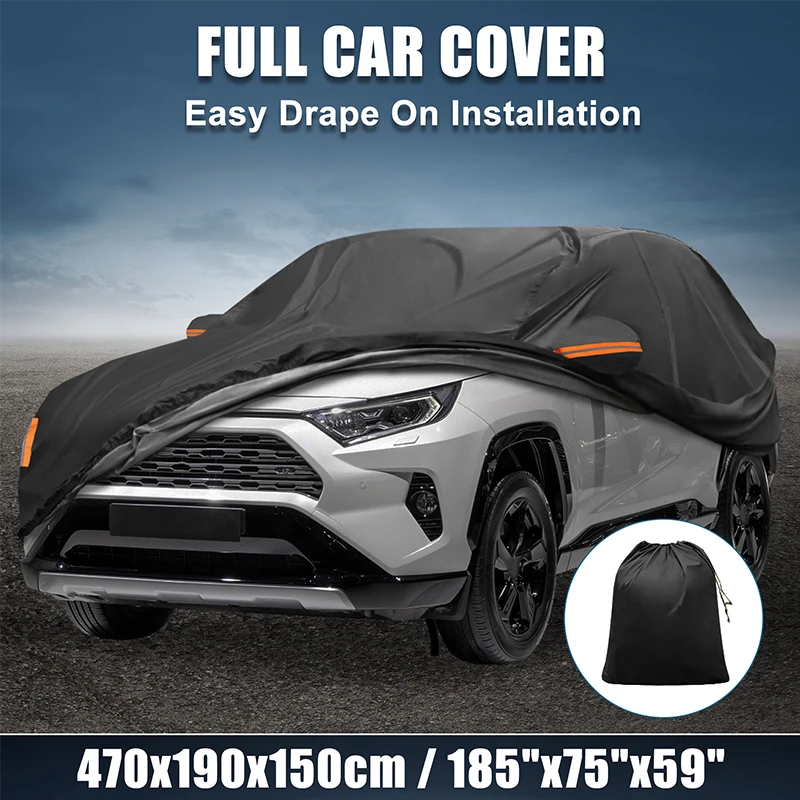 UXCELL Car Cover 210D-PU Oxford Outdoor Full Car Cover All Weather Waterproof Windproof Sun Protection with Driver Door Zipper