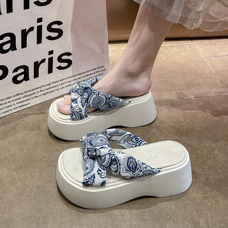 

New Summer Women Slippers Ladies Beach Shoes Wedge Heels Shoes Woman High Slippers Outside Sandals
