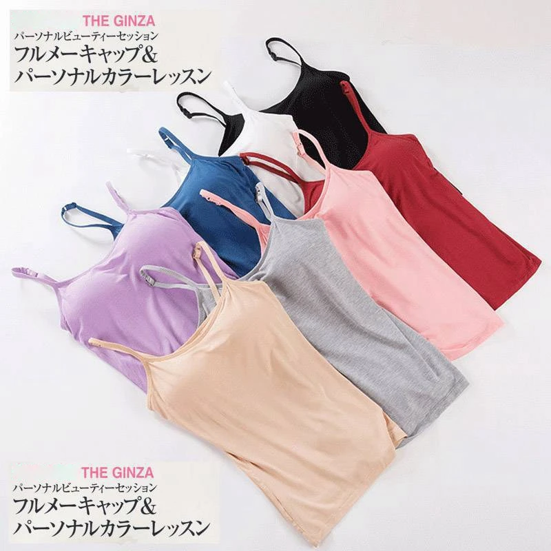 Lady Sexy Camisole Without Rims With Chest Pad Cotton Top Women Strap Sleeveless Thin Camisole Vest Top Simple Base Vest Tops