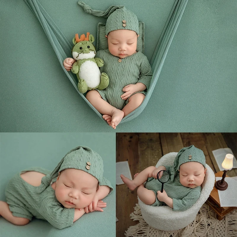 Hand Knitted Baby Photography Clothing Infant Shoot Magnifying Glass Newspaper Creative Props Breathable Newborn Photo Outfit