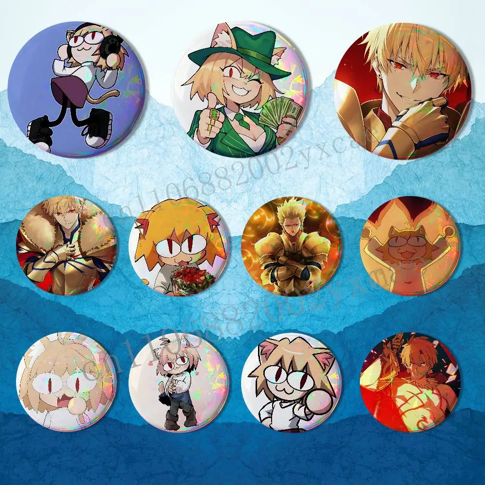 Gilgamesh Neco-Arc Badge on Backpack Clothes decoration Tinplate Round Brooch Funny Custom Gifts for Friend